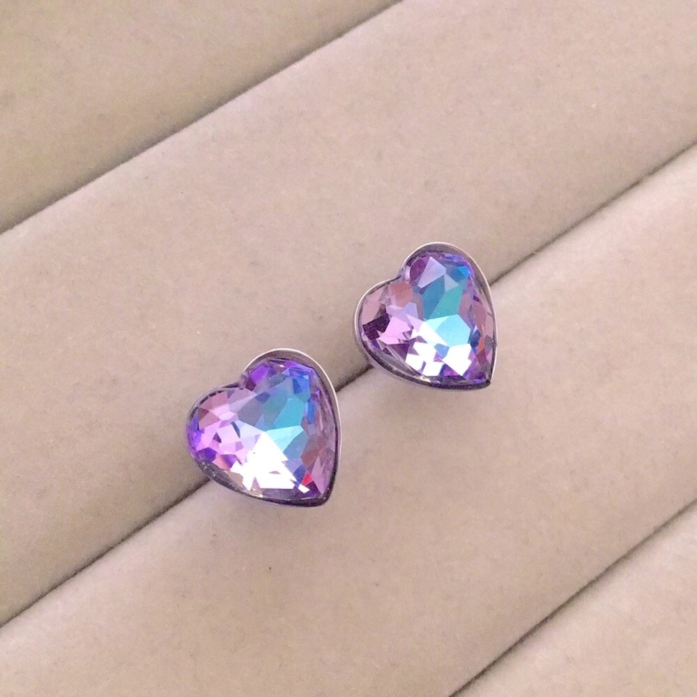 Vitrail Purple-Blue Crystal Heart Earrings - Picture 4 of 8